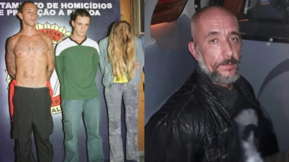 Irmãos Cravinho e Suzane quando presos e assassino no camburão ao ser solto (Fotos: Reprodução/ Internet/ Montagem)