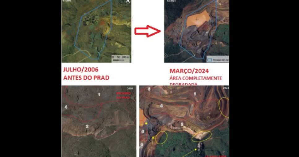 Antes e depois de pontos da Serra do Curral, destacados pelo inquérito (Foto: Reprodução/G1)