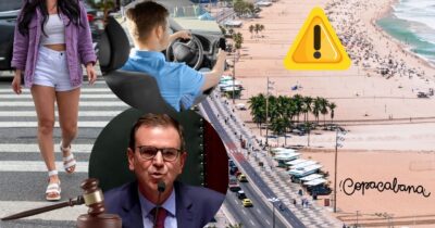 Pedestre, motorista, Copacabana, lei e Eduardo Paes (Foto: Reprodução / Canva / Montagem TV Foco)