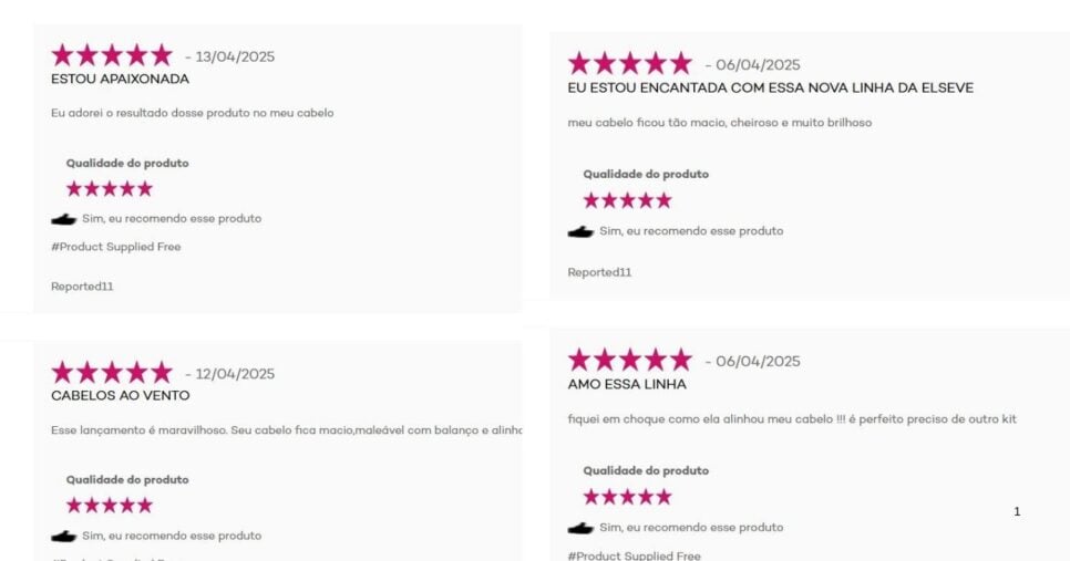 Avaliações majoritariamente positivas no site oficial da marca (Foto Reprodução/L'Oréal)