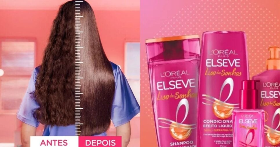 Nova linha Lisos dos Sonhos entrega um cabelo mais liso e alinhado e efeito botox por uma semana (Foto Reprodução/Montagem/Tv Foco/L'Oréal)