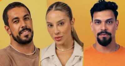 Maike, Renata e Vinícius no paredão do BBB25 (Foto: Reprodução / Globo / Montagem TV Foco)