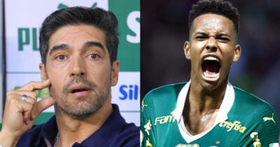 Estêvão e Abel Ferreira no Palmeiras (Foto: Reprodução/Montagem TV Foco)