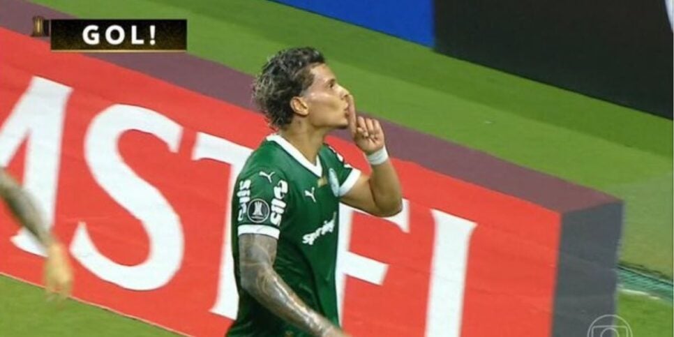 Richard Ríos comemorando o gol (Reprodução: Globo)