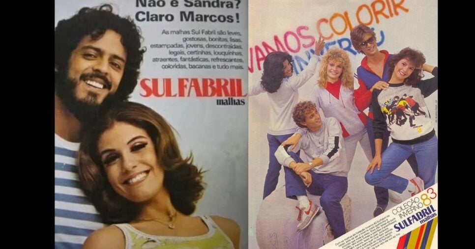 Propaganda da Sulfabril com Marcos Paulo e Sandra Bréa (Foto Reprodução/Montagem/Tv Foco/UOL/Pinterest)