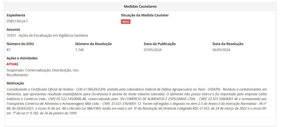 Resolução da ANVISA contra Uva Passa sem marca parte 1 (Foto Reprodução/ANVISA)