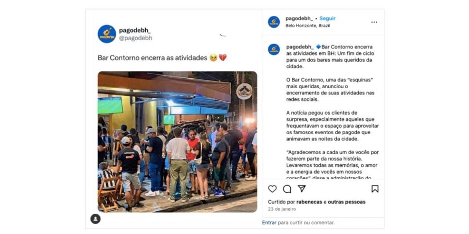 Anúncio sobre o Bar Contorno (Foto: Reprodução / Instagram)