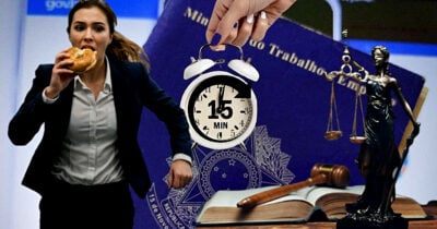 Grupo de CLTs tem direito a somente 15 minutos de hora de almoço (Foto Reprodução/Montagem/Tv Foco/Canva/Lennita)