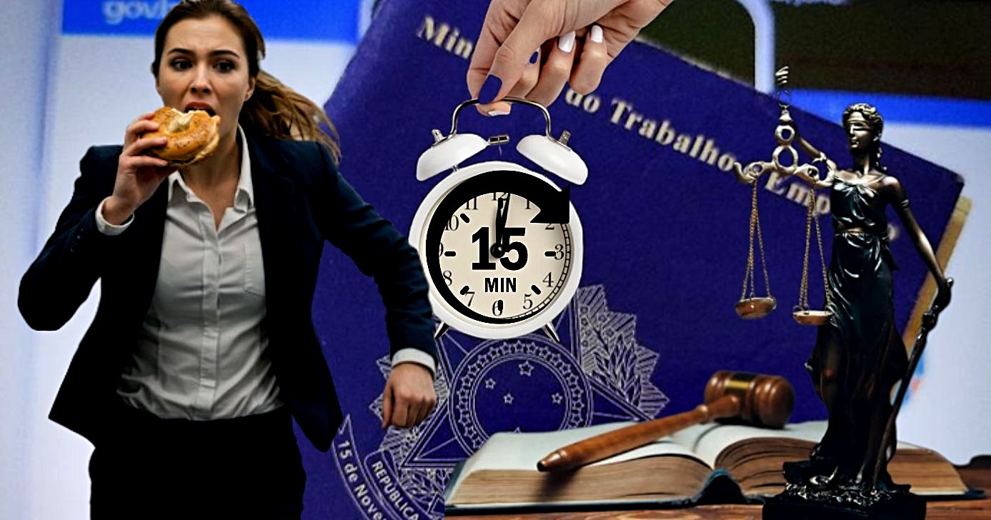 Grupo de CLTs tem direito a somente 15 minutos de hora de almoço (Foto Reprodução/Montagem/Tv Foco/Canva/Lennita)