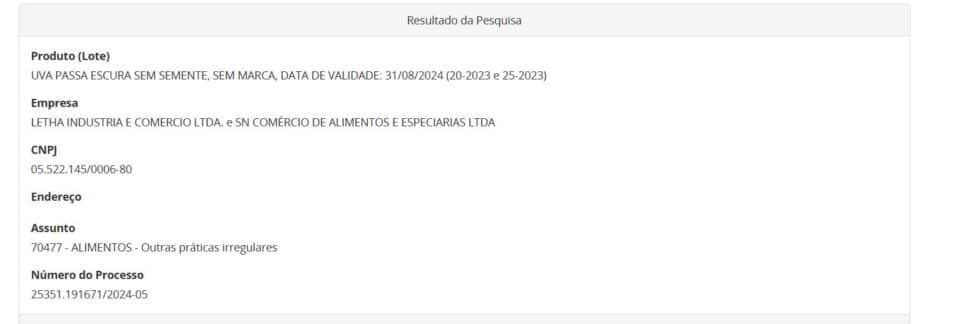 Resolução da ANVISA contra Uva Passa sem marca parte 1 (Foto Reprodução/ANVISA)