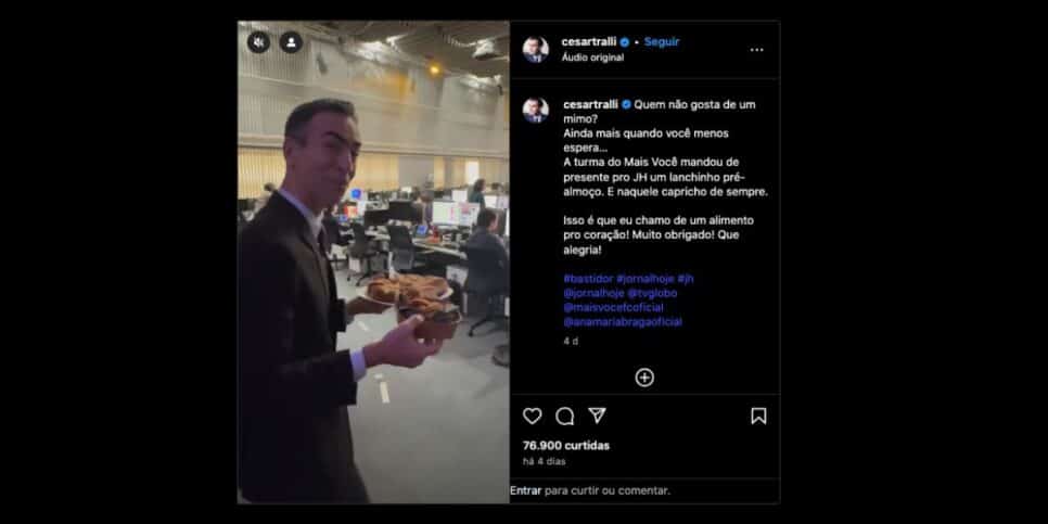 César Tralli nos bastidores do Jornal Hoje (Foto: Reprodução / Instagram) 
