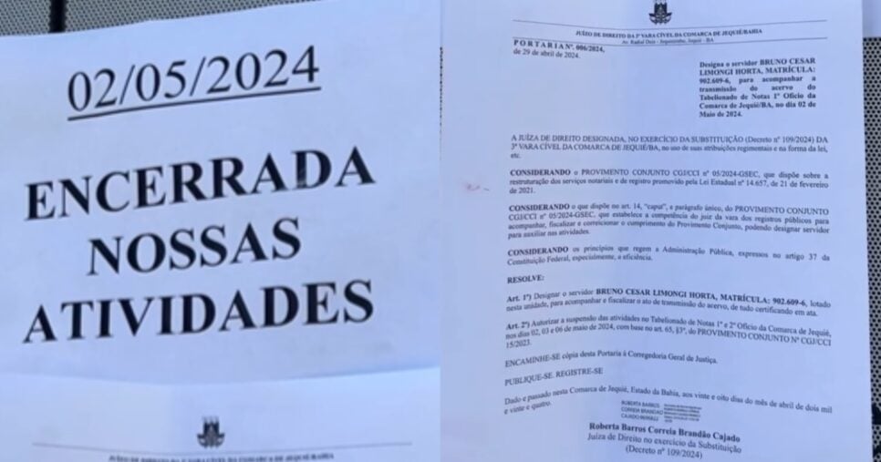 Comunicado de fim das atividades do cartório (Foto: Reprodução/ Internet)