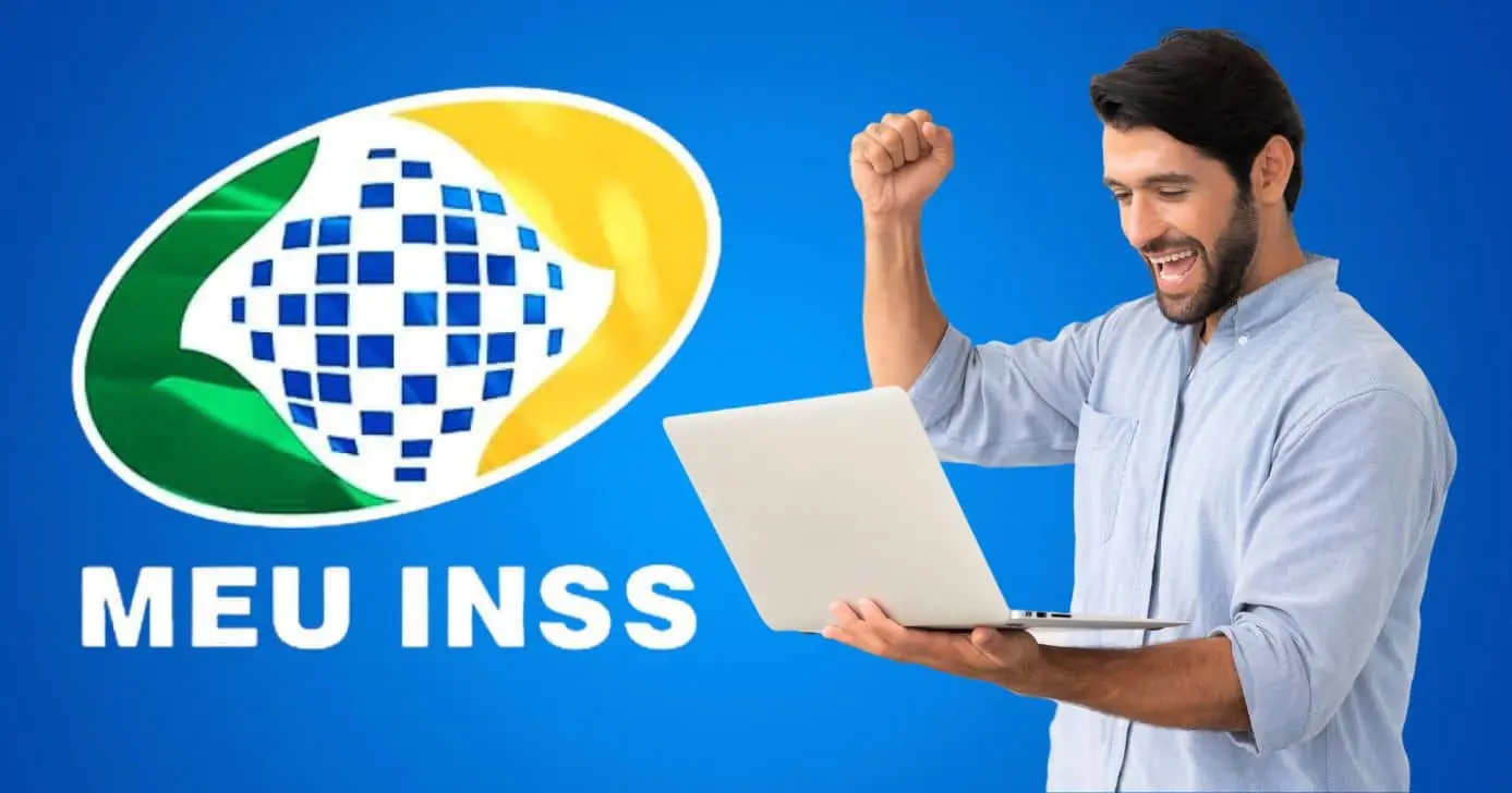 Logo Meu INSS e homem comemorando (Fotos: Reproduções / Internet / Canva)