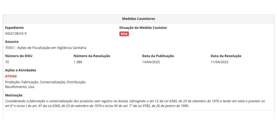 Medida da Anvisa contra a marca Mercado do Banho (Foto: Reprodução / site oficial)