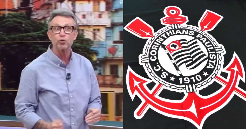Neto no Os Donos da Bola e bandeira do Corinthians (Fotos: Reproduções / Band / Internet)