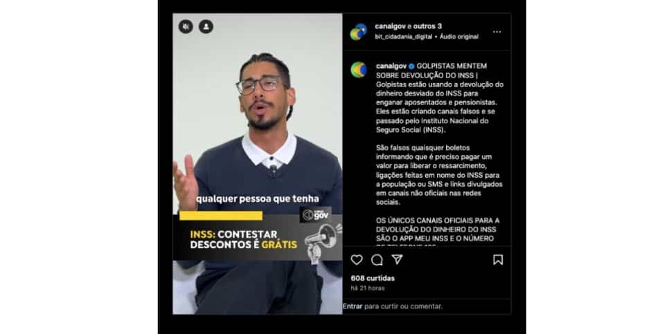 Publicação sobre ressarcimento do INSS (Foto: Reprodução / Instagram)