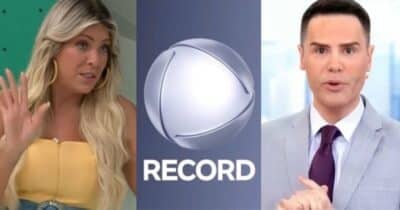 Renata Fan, logo da Record e Luiz Bacci (Fotos: Reproduções / Band / Record / SBT)