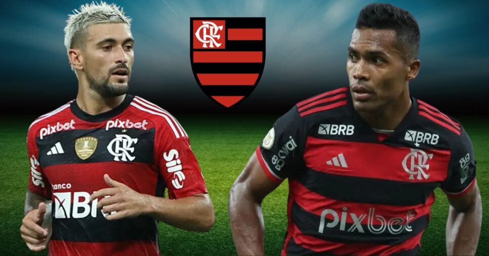 Arrascaeta e Alex Sandro (Foto: Reprodução / Flamengo / Montagem TV Foco)