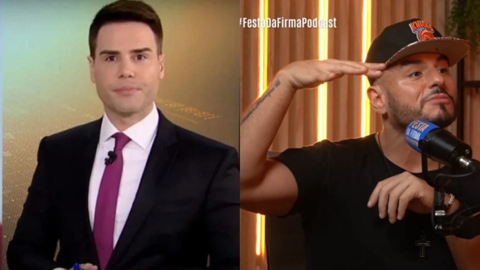 Mendigo expõe barraco com jornalista (Foto: Reprodução/ Record/ Festa da Firma, YouTube)