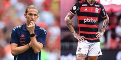 Filipe Luís chora com possível adeus de craque do Flamengo (Reprodução: Montagem TV Foco)