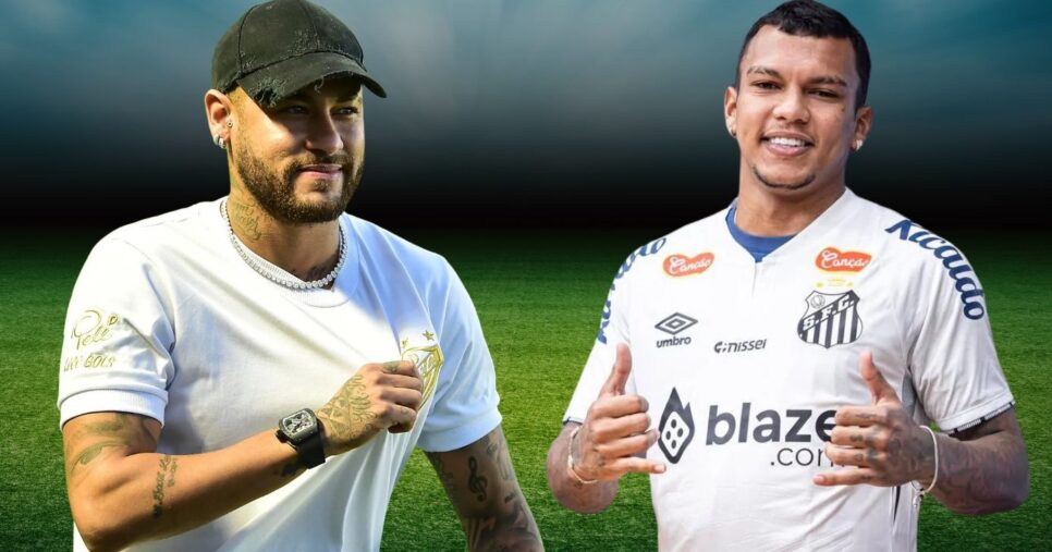 Neymar e Gabriel Veron (Foto: Reprodução / Santos / Montagem TV Foco)