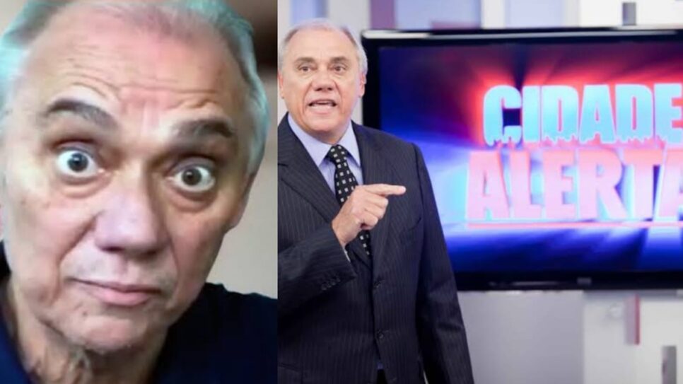 O saudoso jornalista Marcelo Rezende, quando comandava o Cidade Alerta, na Record (Foto: Reprodução/ Divulgação, Montagem)