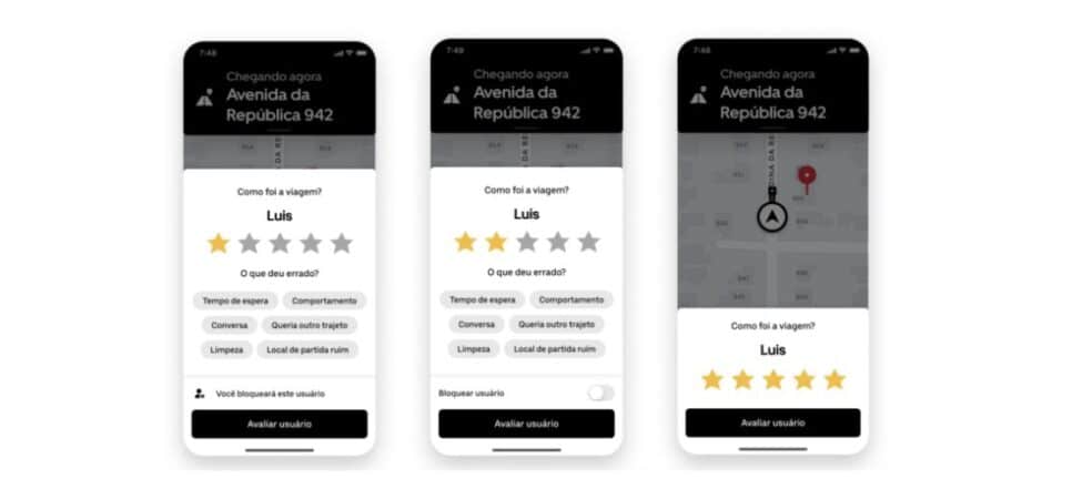 Sistema de avalição da Uber (Foto Reprodução/Uber)