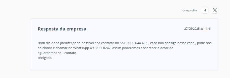 Resposta da empresa Amanhecer (Foto Reprodução/Reclame Aqui)