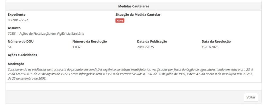 Resolução da ANVISA contra lote da Franui parte 2 (Foto Reprodução/ANVISA)