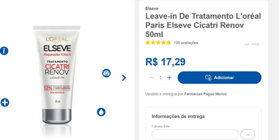 Preço do O Elseve Cicatri Renov pode custar menos de R$20 (Foto Reprodução/L'Oréal)