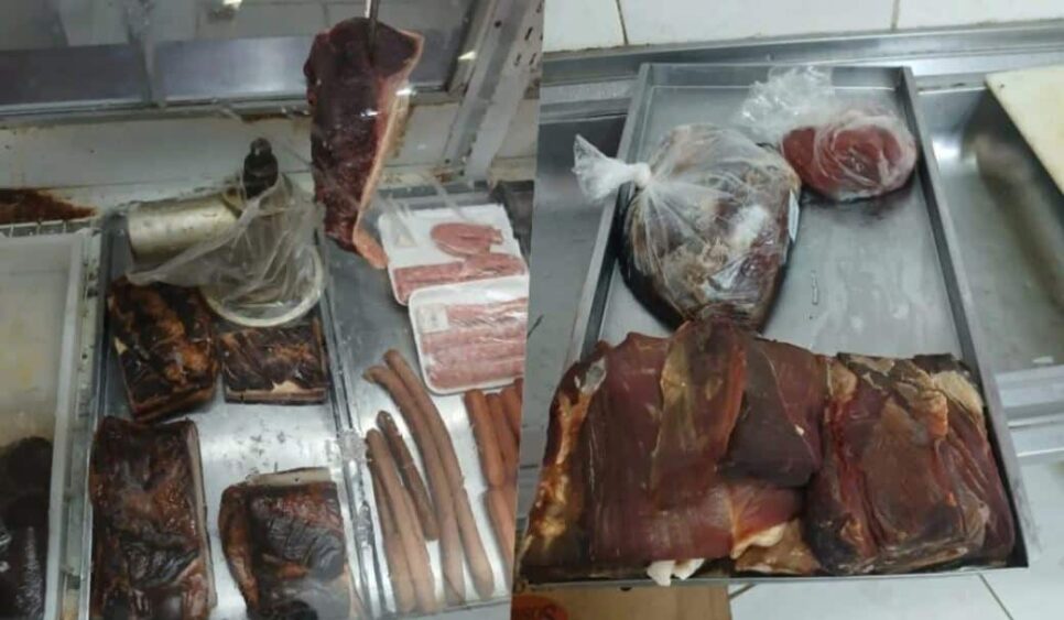 Carnes em decomposição encontradas em mercado de Salvador,Bahia (Foto: Reprodução/Montagem/G1)