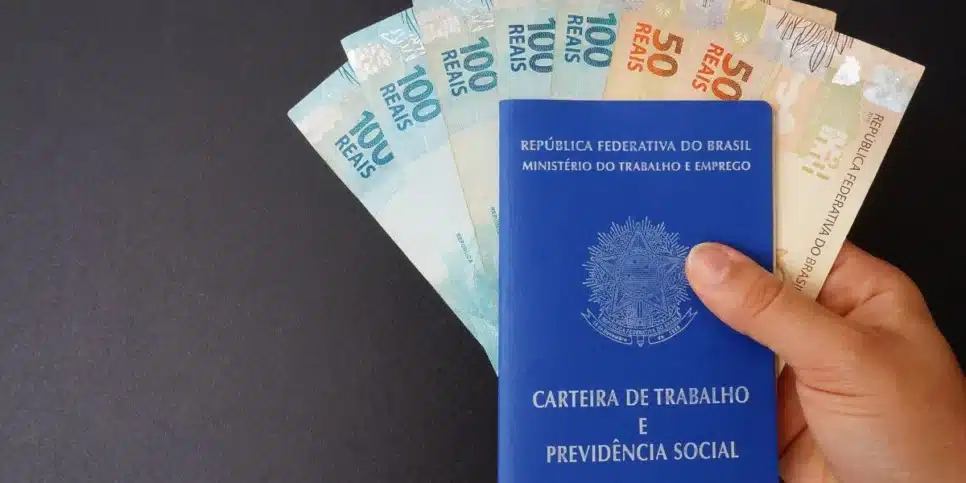 Carteira de trabalho e notas de real (Foto: Canva)