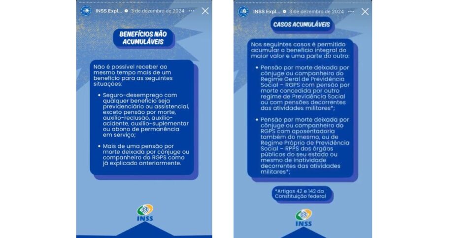 Comunicado do INSS sobre acúmulo de benefícios (Foto: Reprodução / Instagram)