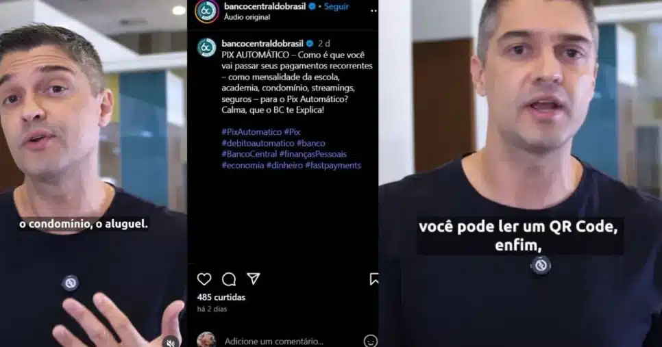 Comunicado do Banco Central sobre o PIX Automático nas redes sociais (Foto Reprodução/Montagem/TV Foco/Instagram)