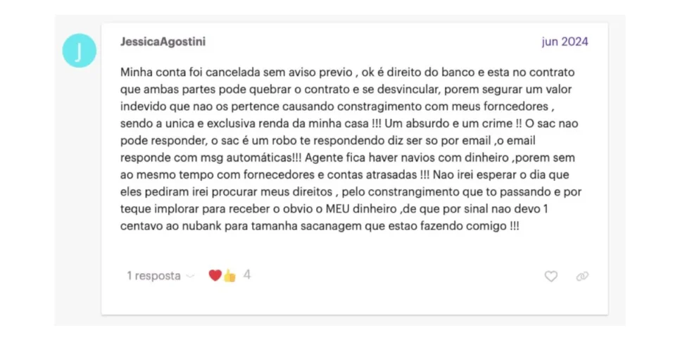Denúncia cliente Nubank (Foto: Reprodução / Nucommunity)