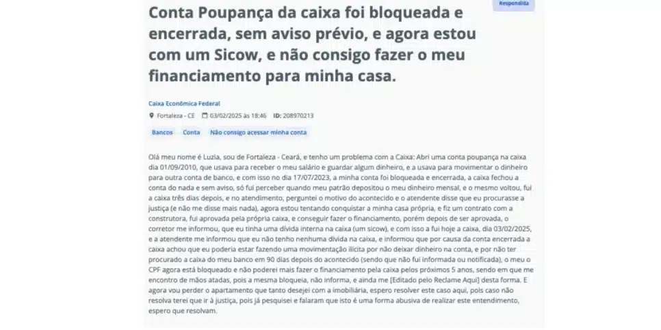 Denúncia de cliente (Foto: Reprodução / Reclame Aqui)