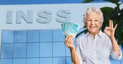 INSS e idosa segurando notas de cem reais (Fotos: Reproduções / Globo / Depositphotos)
