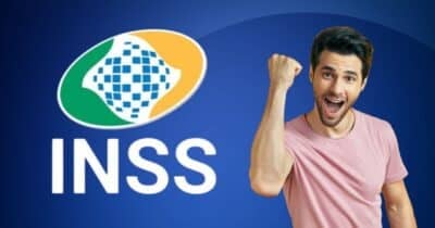 Logo do INSS e homem celebrando (Fotos: Reproduções / Internet / Canva)