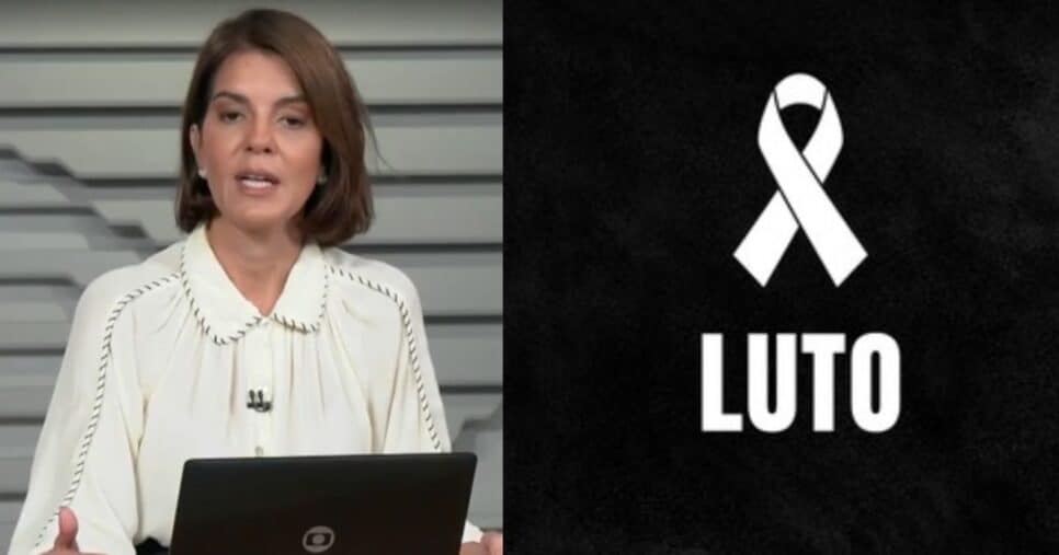 Mariana Gross no Bom Dia Brasil e imagem de luto (Fotos: Reproduções / Globo / Canva)