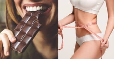 Mulher comendo chocolate - Montagem: TVFOCO
