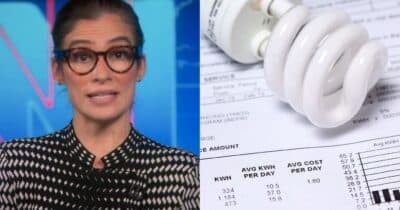 Renata Vasconcellos no Jornal Nacional e ilustração conta de luz (Fotos: Reproduções / Globo / Canva)