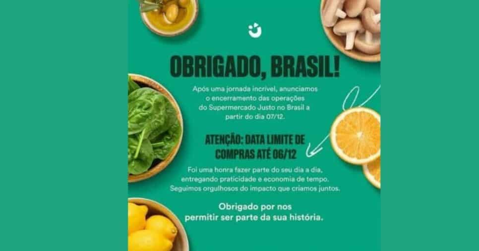 Comunicado Supermercado digital Justo (Foto: Reprodução / Instagram)