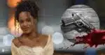 Beatriz e sangue em arma de fogo (Foto: Reprodução / Globo / Montagem TV Foco)