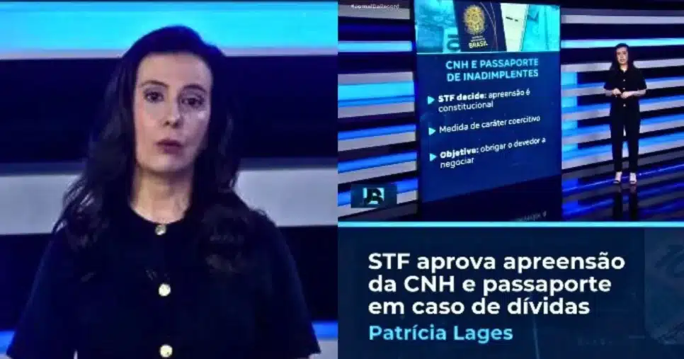 Jornal da Record expõe lei que determina a apreensão da CNH e do passaporte em caso de dívidas (Foto Reprodução/Montagem/Tv Foco/YouTube)