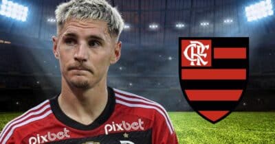 Guillermo Varela e logo do Flamengo (Foto: Reprodução / FFC / Montagem TV Foco)