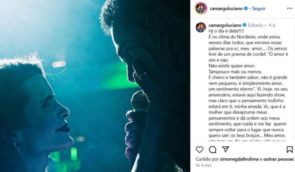 Luciano Camargo faz declaração para esposa nas redes sociais (Foto: Reprodução/Montagem TV Foco)