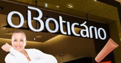 Mulher sem rugas e fachada de uma loja Boticário (Foto: Reprodução / Canva / Montagem TV Foco)
