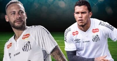 Neymar e Gabriel Veron (Foto: Reprodução / Santos / Montagem TV Foco)