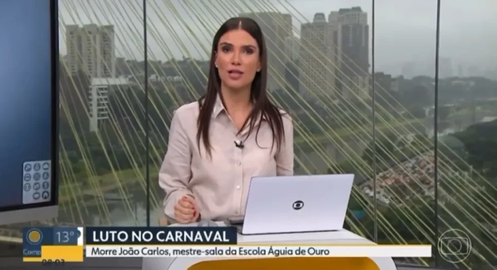 Âncora do BDSP paralisa noticiário e confirma morte de mestre-sala de escola de samba (Foto: Reprodução/ Globo)