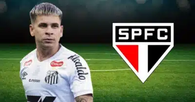 Soteldo e logo do São Paulo (Foto: Reprodução / Canva / SPFC / Montagem TV Foco)